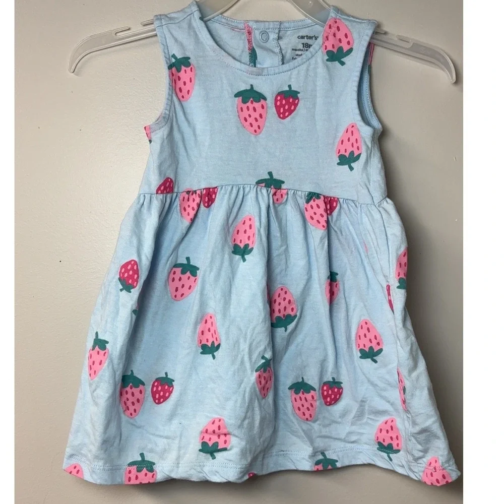 Carter's | Baby Light Blue/Pink Strawberry Print Dress | Size 18 Months